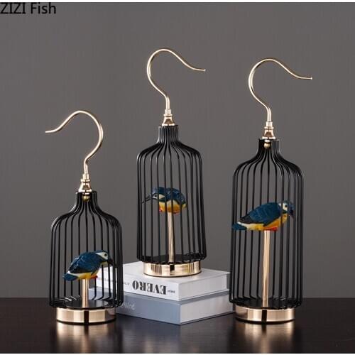 European Creative Metal Simulation Half Bird Cage Art Animal Sculpture Bookcase Living Room Furnishings Modern Home Decoration