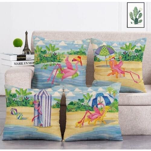 Cotton Linen Flamingo Sofa Decorative Cushion Cover Pillow Pillowcase 45*45 Throw Pillow Home Printed Pillow Case T112