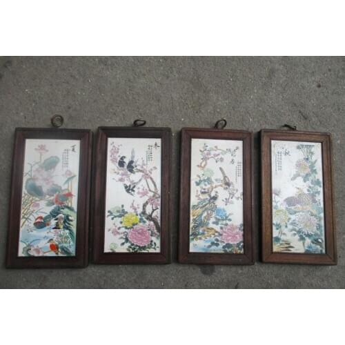 Chinese old ceramics painting with wooden frame,Classical Spring, summer, autumn and winter for wall decorative painting