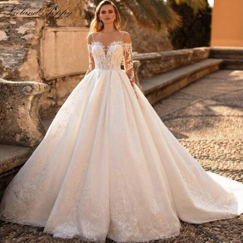 Lceland Poppy A Line Lace Appliques Wedding Dresses 2021 Full Sleeves Floor Length Bridal Gowns Vestido de Noiva