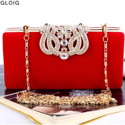 Crown Diamonds Metal Evening Bags Velvet Fashion Ladies Small Day Clutches Wedding Party Purse Handbags