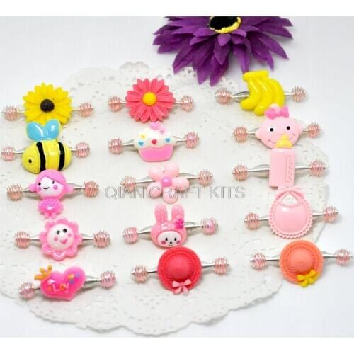 40pcs cute resin wood cabochon decored Spring stretch on hair clips for baby girl with heart gift box with gift box