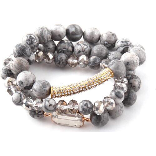 MOODPC Fashion Beautiful 3pc set Blue Bracelet Sets Natural Stone & Glass Crystal Pave Bracelets