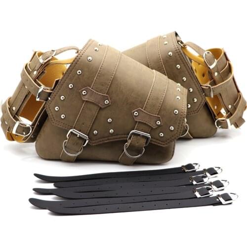 Motorcycle Side Bag Saddlebags Synthetic Leather Motorcycle Swingarm Bag Tool Storage Bag Brown Left Right Side