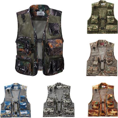 Mens Fishing Vest Mesh Breathable with Multi-Pocket Zip Camouflage Waistcoat Jacket for Outdoor Photography Hunting Travel