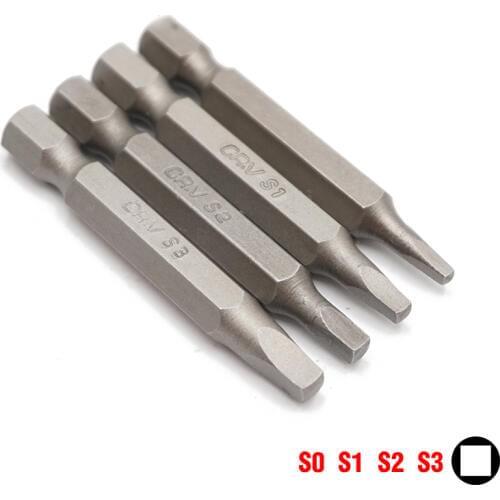 50mm Length 1/4 inch 6.35mm Hex Shank Square S0 S1 S2 S3 Bit Set Hand Tool Set Chrome Vanadium Steel Screwdriver Bits