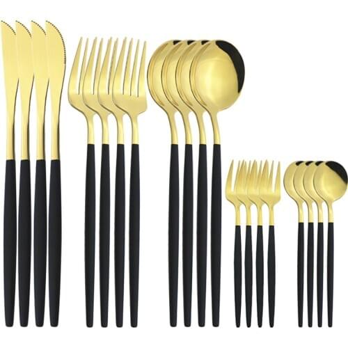 20Pcs Black Gold Cutlery Set Knives Cake Fruit Fork Coffee Spoons Dinner Silverware Tableware Set Stainless Steel Dinnerware Set