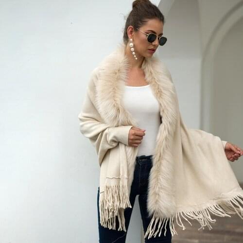 Tassel Cape Cape fur collar Cape solid color cardigan sweater