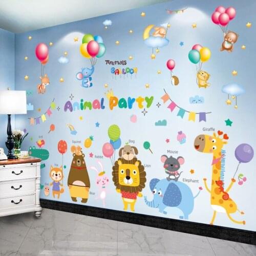 [shijuekongjian] Cartoon Animals Wall Stickers DIY Kids Rooms Mural Decals for Baby Bedroom Children Nursery House Decoration