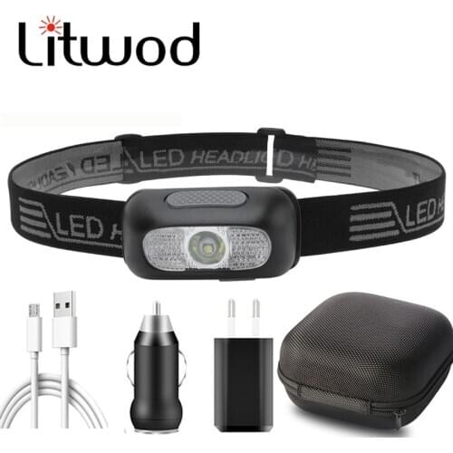 Built in Battery Rechargeable Headlight Mini Led Headlamp Head Flashlight Torch Lamp Red & White Color Bicycle Running Light COB