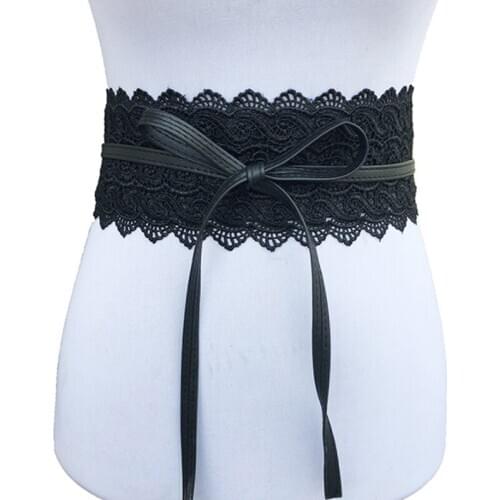 2019 New Black White Wide Corset Hollow Flower Belt Female Self Tie Waistband Belts For Women Wedding Dress Waist Band
