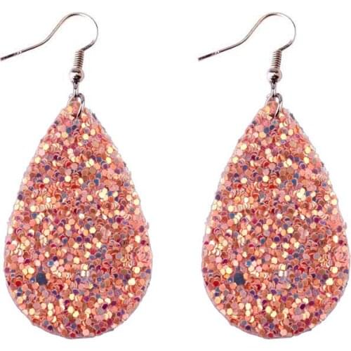 ZWPON 2020 New Cute Mini Glitter Teardrop Leather Earrings for Women Trendy Summer Teardrop Dangle Earrings Jewelry Wholesale