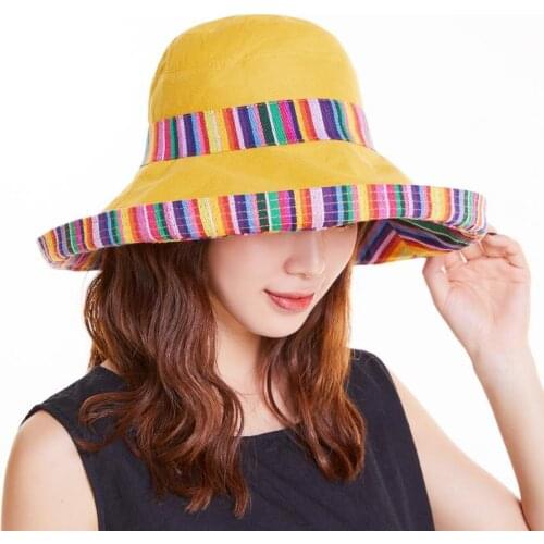 2021 New Hot Plaid Fashion Bucket Hat Women Summer Beach Sun Floppy Hats Flat Foldable Cotton Caps