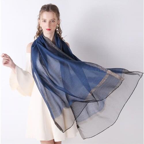 2020 New Summer Silk Scarf For Women Long Size Pashmina Lady Shawl Female Wraps Bandana Foulard Hijabs Solid Soft Beach Stoles