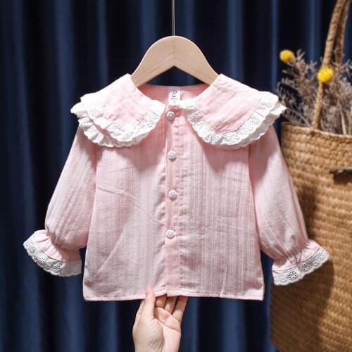 New Blouses For Girls Lace Long Sleeve Baby Girl Shirts Kids Pink White Blouse Children Cute Style School Uniform Clothing Gifts