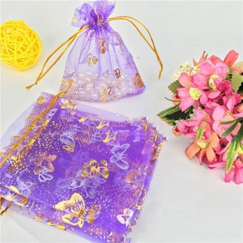 Wholesale 100pcs/set Organza Bags 10x12cm Champagne Organza Drawstring Pouches Gift Jewelry Packing Wedding Bags 3.5"x4.3"