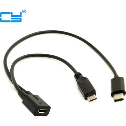 Micro USB Female to USB-C Type C USB 3.1 & Micro USB Male Splitter Extension Charge Cable