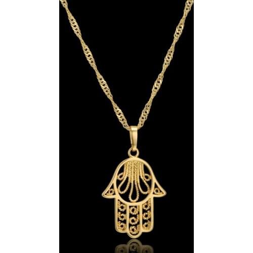 Hand Of Fatima Necklace & Pendant Iced Out Water wave Chain Gold AAA Cubic Zircon Mens Women Hip hop Rock Jewelry