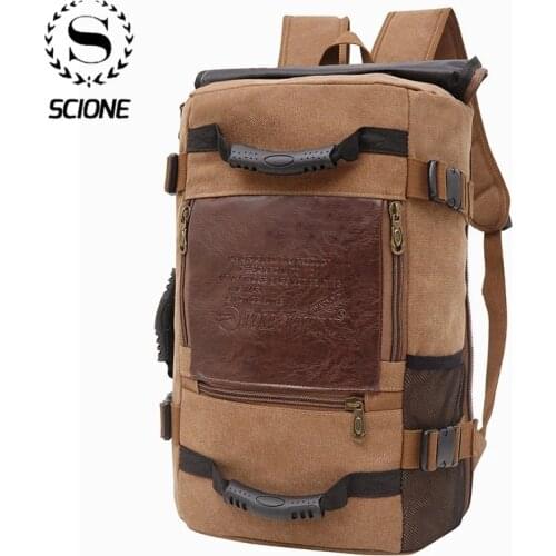 Scione Men backpack Canvas Huge Travel School Shoulder Computer Backpacking Functional Versatile Bags Multifunctional Laptop Bag
