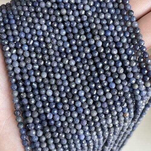 Sapphire Genuine Natural Stone Beads 3mm Faceted Cutting Loose Burned Blue Sapphire Beads for Jewelry Making