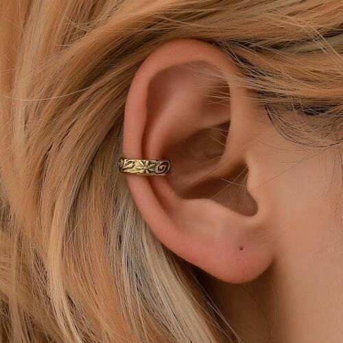 1 PCS Vintage Simple U-shaped Ear Cuff Non Pierced Clip Earring Trendy Punk Antique Silver Color Small Flower Carved Earrings