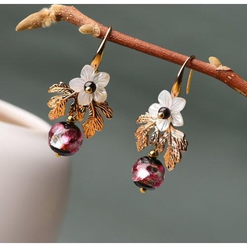 Earrings original design ginkgo shell flower earrings retro fashion spring and summer new earrings for women