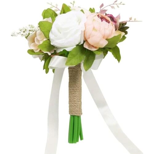 Wedding Bridal Bouquet Artificial Peony and Rose Silk Flower Wedding Bouquets for Bride Bridesmaid, Toss Bouquet