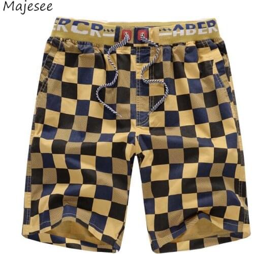 Loose Plaid Men Shorts Elasticity Cargo Trousers Korean Style Beach Fashion Casual All-match Plus Size 4XL Breathable Quick Dry