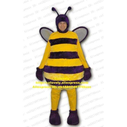 Lucky Yellow Black Bee Honeybee Wasp Hornet Bumble Vespid Mascot Costume Fat Globe Belly Long Legs Purple Chopine No.8663