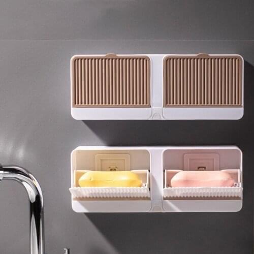 Bathroom Wall Mounted Punch Free Draining Soap Box With Cover Organizer Tool