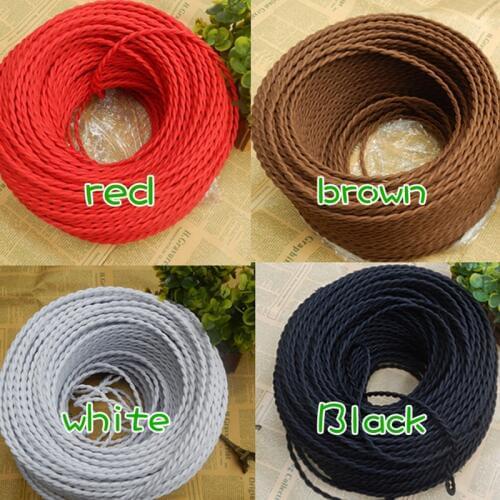 20m/lot 2 x 0.75mm2 Vintage Twisted Electrical Wire BLACK/WHITE/BROWN/RED Textile Cable Vintage Lamp Cord Pendant Lamp Wire