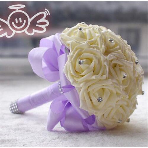 High Quality Artificial New Crystal Bridal Wedding Bouquet Silk Flower Bridesmaid Foam Brooch