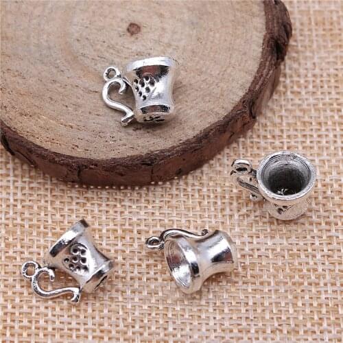 WYSIWYG 10pcs 10x15mm 2 Colors Antique Silver Color Antique Bronze Plated 3D Tea Cup Charms Charms Tap Cup Coffee Cup Charm