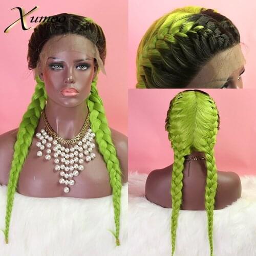 XUMOO Pink Orange Synthetic Lace Front Wig Ombre Green Color Box Braid Wig Cosplay Braided Lace Front Wgs For Black Women