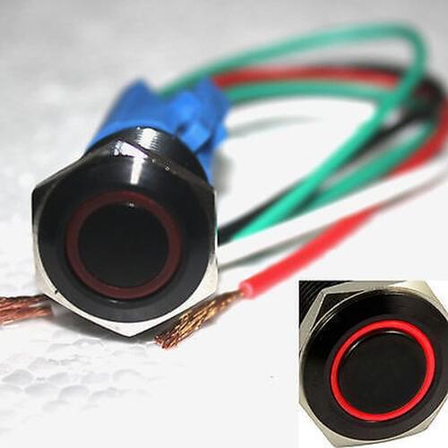 YOCOMYLY 1pcs Black 16mm 12V Red Circel LED on/off Push button switch W/ socket plug