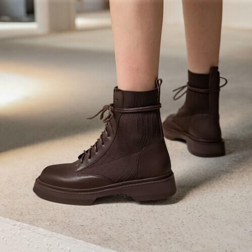 Med Heels Platform Genuine Leather Womens Ankle Boots 2020 Autumn Winter Pumps Party Office Lady Shoes Woman Heels
