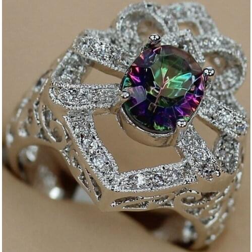 Fleure Esme Lovely Engagement wedding rings for men and women my orders Rainbow Cubic Zirconia Rhodium Plated R3339 size 6 7 8 9