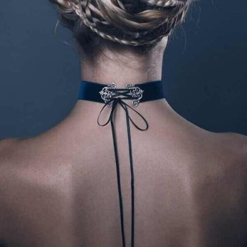 Chokers Jewelry Boho Handmade Velvet Leather Lace Up Metal Collar Choker Necklace For Women Jewelry Torques Collier N4918