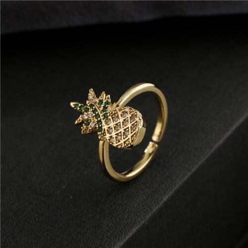Fashion Gold Color Pineapple Ring Unique Design Women Summer Jewelry Dropshipping Open Ring Adjustable Size Wholesale