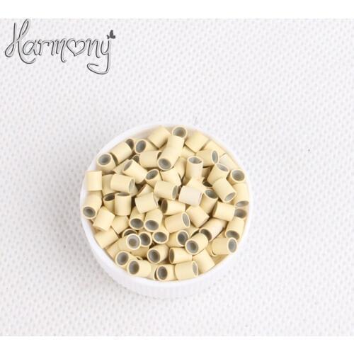 1000pcs/lot) 3.4*3.0*4mm 13# Blonde silicone copper tube micro silicone lined copper rings tube beads rings