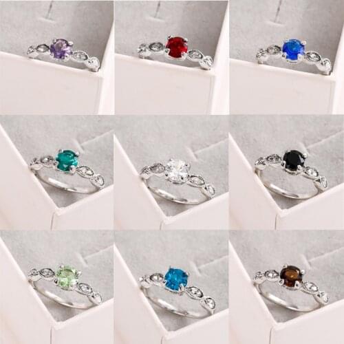 9 Colors Shiny Silver Color Finger Ring For Women Fashion Rhinestone Crystal Engagement Round Ring Wedding Party Jewelry