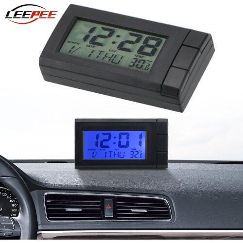 LEEPEE Car Accessories Clock LCD Digital Display Temperature Auto Watch Thermometer Electronic Car Ornaments Self-Adhesive