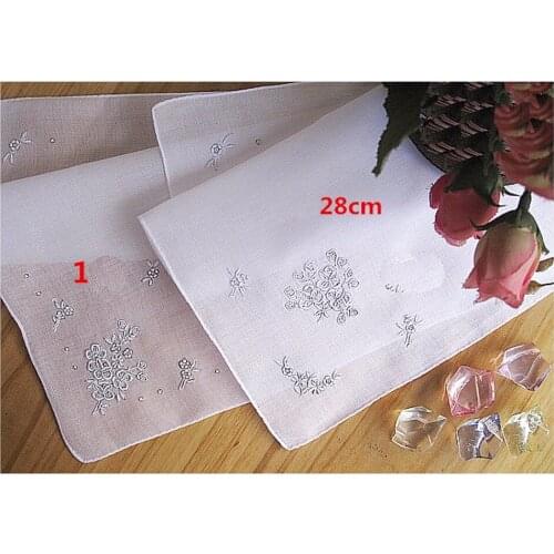 White Handmade Handkerchief 100% Cotton Soft Thin Ladies Artis Applique Drawnwork Embroidered Flowers Mothers Day Gift Hankies