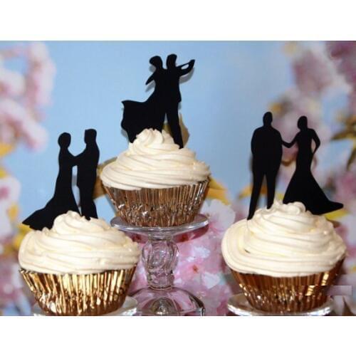Glitter dancing coupleSilhouette Cupcake Toppers Party Picks bridal shower wedding engagement birthday toothpicks decor