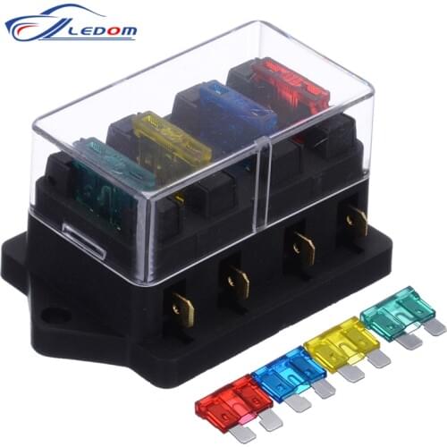 DC12V 24V 40A 1PCS 4 Way Fuse Box Circuit Car Trailer Auto Blade Fuse Box Block Holder ATC ATO Fuse Holder With 8 Fuse And Clip