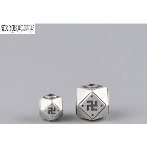 Handmade 925 Silver Beads Fengshui Wanzi Symbol Bead Buddhist Wanzi Symbol Bead Lucky Symbol Bead DIY Jewelry Findings
