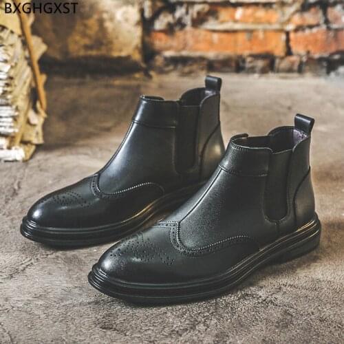 Black Winter Boots Men Dress Shoes Ankle Boots for Men Male Motorcycle Shoes Man Chelsea Boots Men Shoes Leather Chaussure Homme