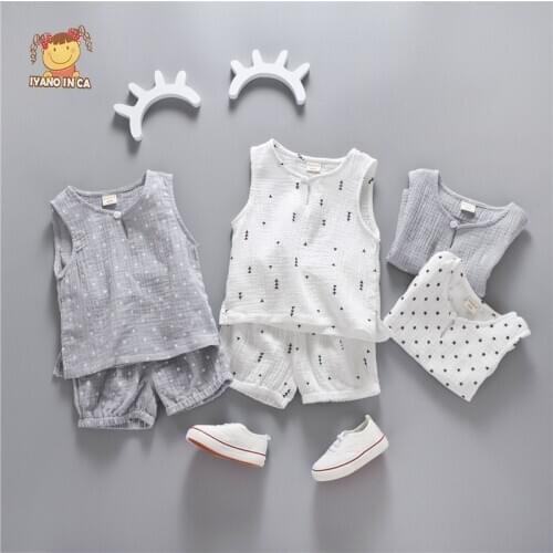 2Pcs/Set Cotton Suit Linen 2020 Summer Boys Girls Sleeveless Vest Shorts 2pcs Suit Children Set Clothing Kids Sets Bebe Toddler