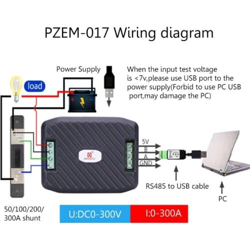 PZEM-017 DC Current Meter RS485 Interface Modbus Voltmeter Power Energy Wattmeter 0-300V 50A/300A Shunt USB Cable