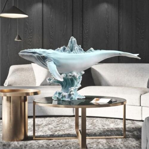 Chinese Creative FRP Whale Statues Ornaments Coffee Table Resin Sculpture Crafts Home Livingroom Desktop Figurines Decoration
